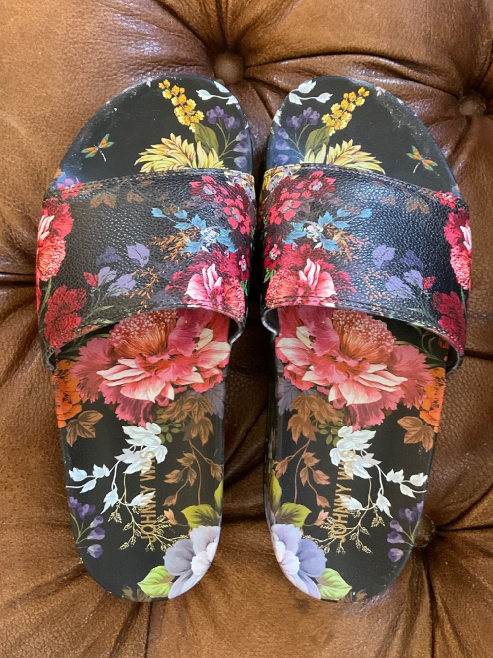 Johnny Was Black Floral Slide Sandals - Picture 4 of 8
